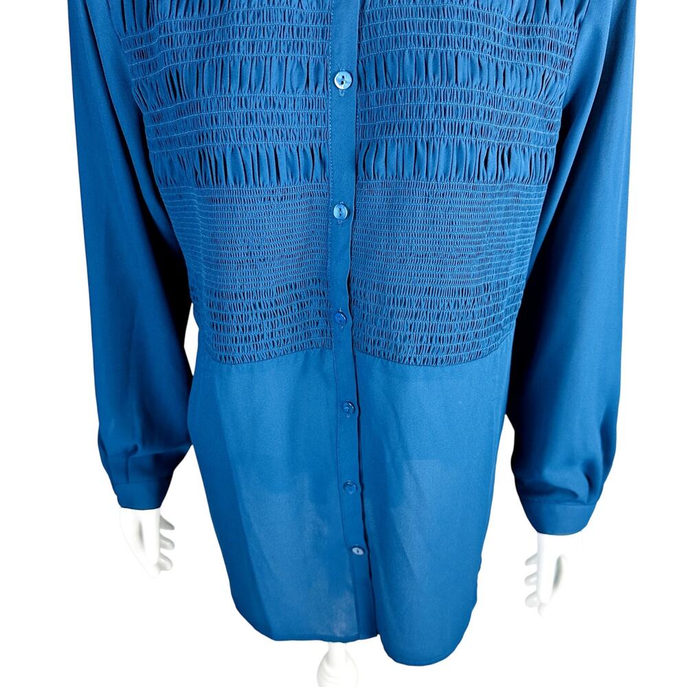 Joan Rivers Womans Sz Medium Blouse Long Sleeve Button Texture Tunic Blue Green - Picture 4 of 7